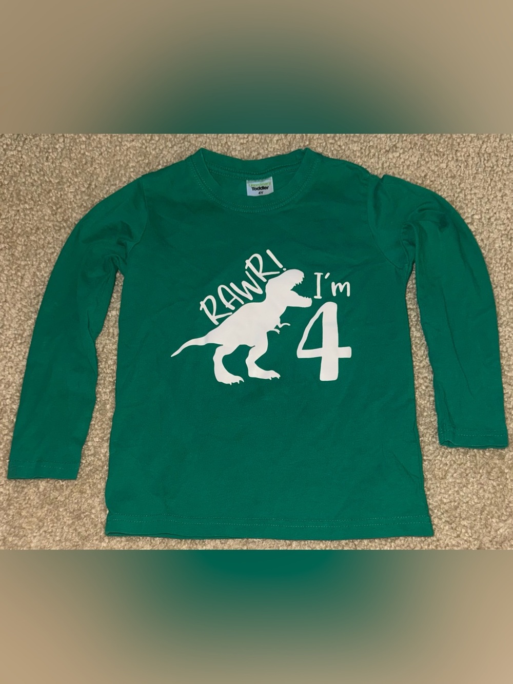 Green "RAWR! I'm 4" Dino Tee